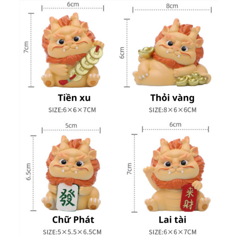 Bộ 4 tượng rồng Hoả Long Lai Tài 6cm