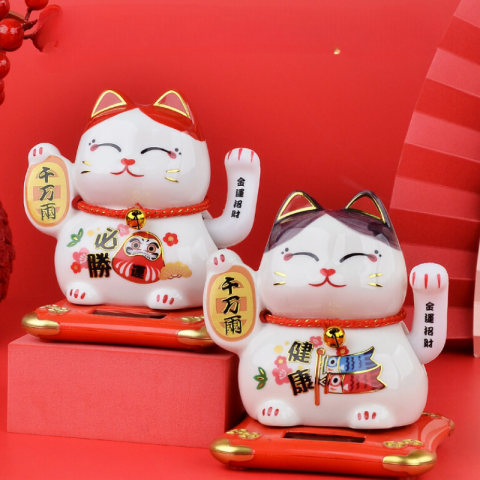 Mèo vẫy tay Cầu May Đón Phúc 10cm tiết kiệm năng lượng