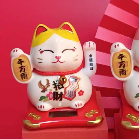Mèo vẫy tay Cầu May Đón Phúc 10cm tiết kiệm năng lượng