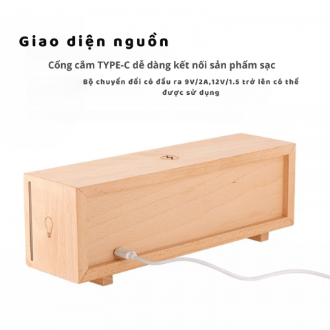 Đèn ngủ hộp gỗ kiêm sạc điện thoại không dây tranh Thuyền ra khơi