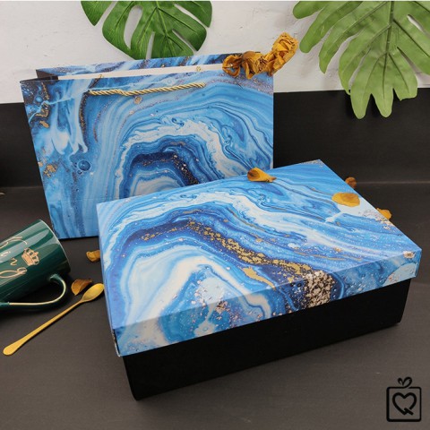 Hộp đựng quà hình chữ nhật vân đá kèm túi 30.5x22x10cm