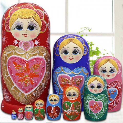 Búp bê Nga Matryoshka gỗ trầm bộ 10 con 
