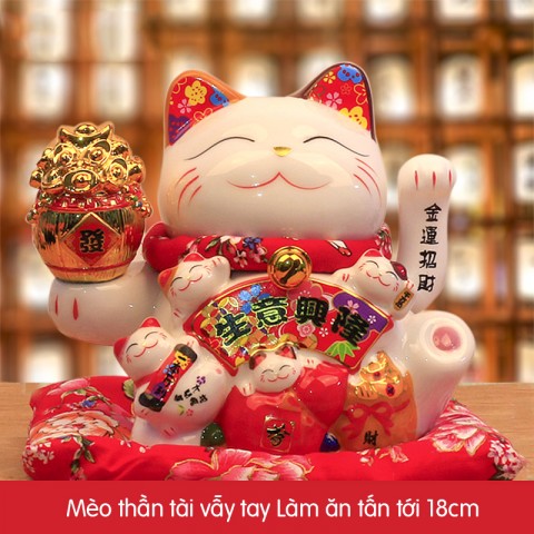 Mèo vẫy tay Làm ăn Phát Tài - cao 21cm (cầm Thùng vàng)