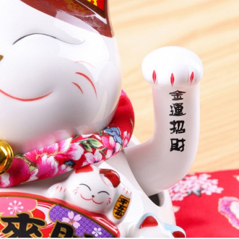 Mèo vẫy tay Làm ăn Phát Tài - cao 21cm (cầm Thùng vàng)