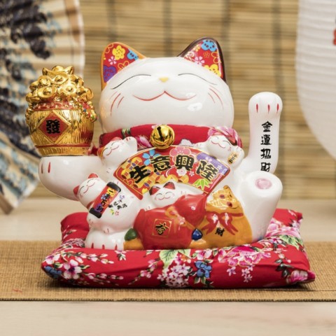 Mèo vẫy tay Làm ăn Phát Tài - cao 21cm (cầm Thùng vàng)