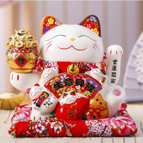 Mèo vẫy tay Làm ăn Phát Tài - cao 18cm (cầm Thùng vàng) Chỉ dùng Pin