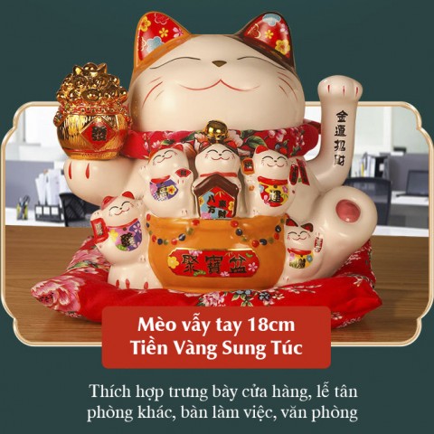 Mèo vẫy tay Tiền vàng sung túc - 18cm