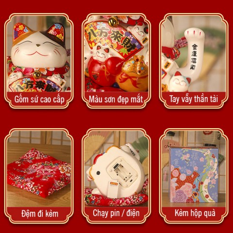 Mèo vẫy tay Tiền vàng sung túc - 18cm