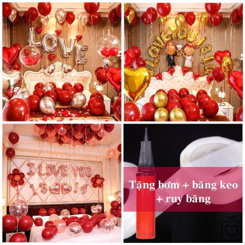Bộ phụ kiện bóng trang trí phòng cưới tỏ tình cầu hôn nhiều mẫu - Tặng bơm băng dính