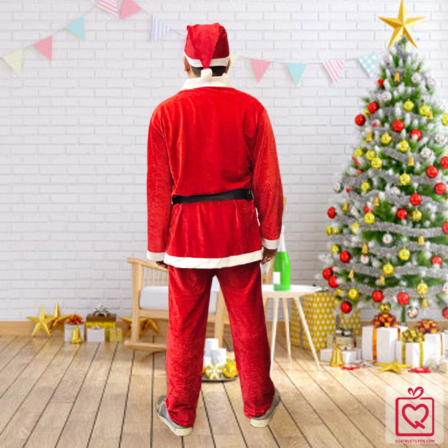 Bộ quần &aacute;o &ocirc;ng gi&agrave; noel vải nhung
