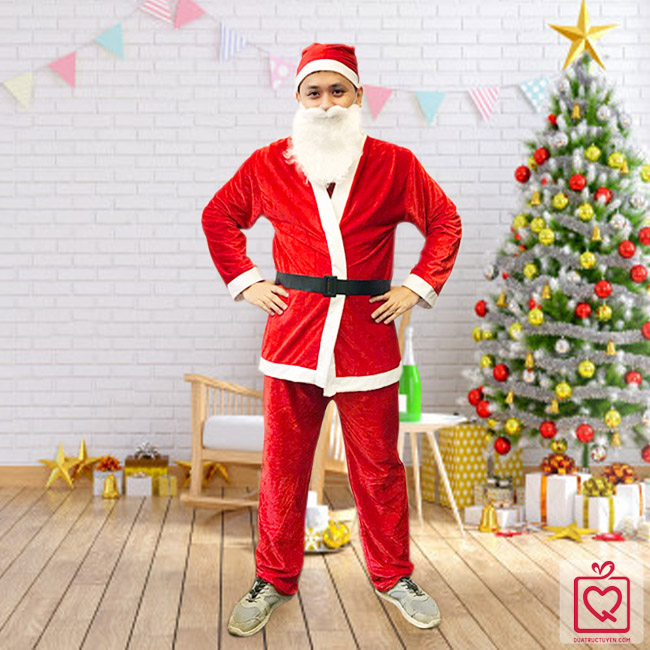 Bộ quần &aacute;o &ocirc;ng gi&agrave; noel vải nhung