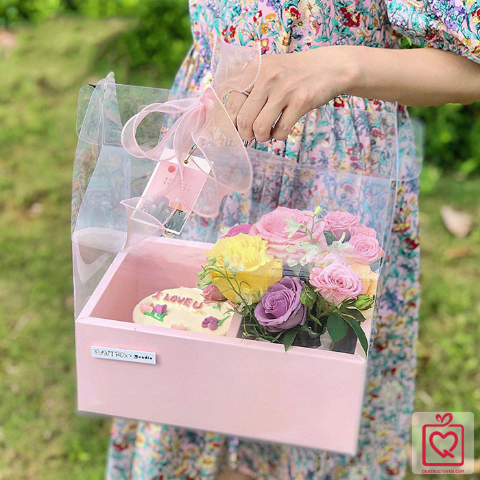 T&uacute;i hộp giấy 2 ngăn quai x&aacute;ch trong suốt