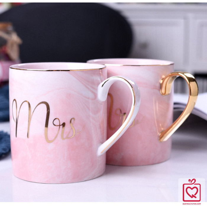Cốc sứ v&acirc;n đ&aacute; Mr Mrs