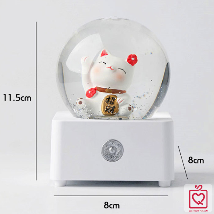Hộp nhạc quả cầu pha l&ecirc; tuyết kim sa - M&egrave;o may mắn