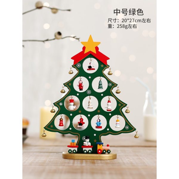 Mô hình cây thông Noel chuông vàng bằng gỗ - Xanh, 29cm