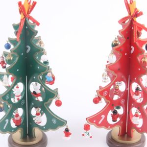 Mô hình cây thông noel hai lá bằng gỗ cỡ nhỏ màu đỏ