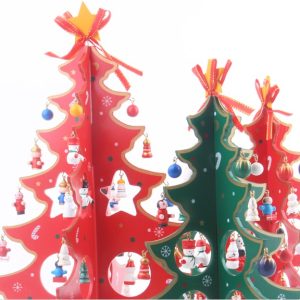 Mô hình cây thông noel hai lá bằng gỗ cỡ trung màu đỏ
