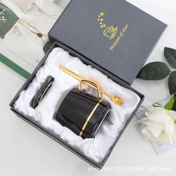 Bộ cốc trà tách cà phê phong cách Châu Âu Hộp quà tặng sang trọng - Đen