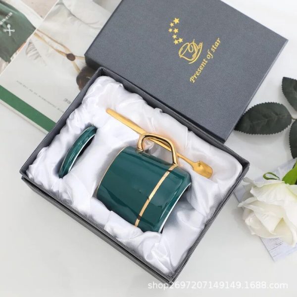 Bộ cốc trà tách cà phê phong cách Châu Âu Hộp quà tặng sang trọng - Xanh lục