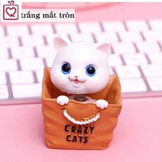 Mô hình mèo con lắc lư Crazy Cat - Mèo trắng mắt tròn