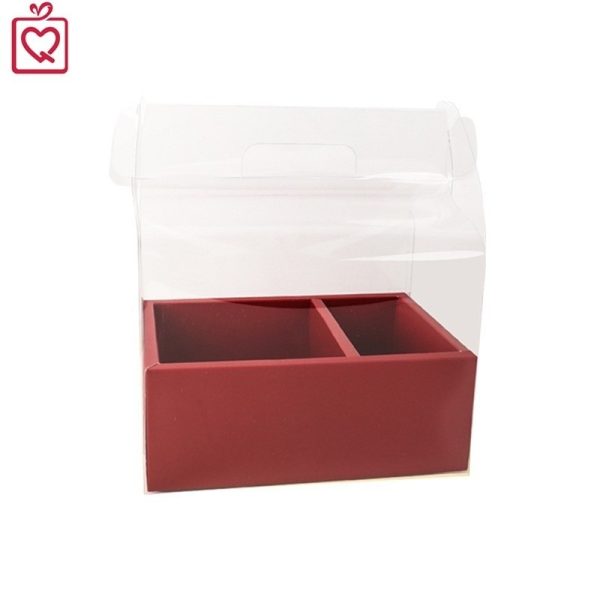 Túi hộp giấy 2 ngăn quai xách trong suốt - Đỏ