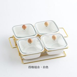 Khay mứt, hạt hũ vuông trắng nắp trong suốt - 4 hũ