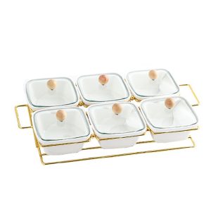 Khay mứt, hạt hũ vuông trắng nắp trong suốt - 4 hũ