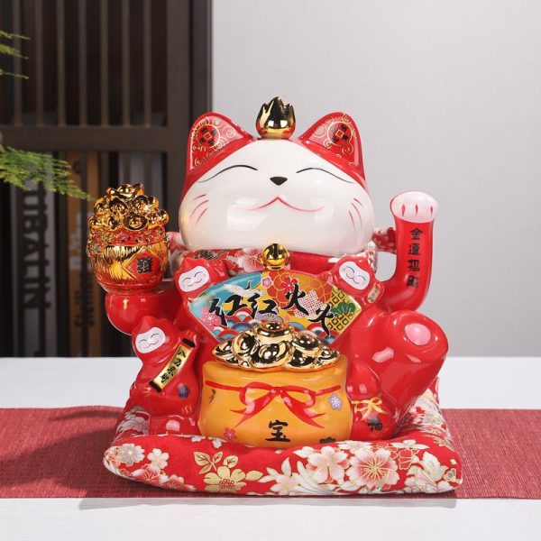 Mèo vẫy tay lửa Chiêu Tài Vượng Lộc 22cm (đỏ, vàng) - Đỏ