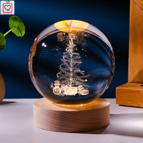 Quả cầu pha lê 3D phát sáng Noel - Cây thông