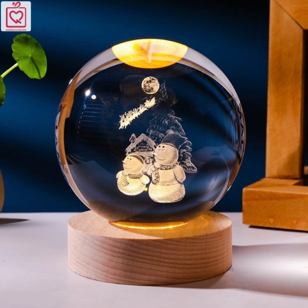 Quả cầu pha lê 3D phát sáng Noel - Người tuyết