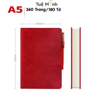 Sổ tay bìa da hình hươu A5 360tr S06-đỏ