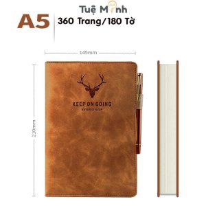 Sổ tay bìa da hình hươu A5 360tr S06-nâu bò
