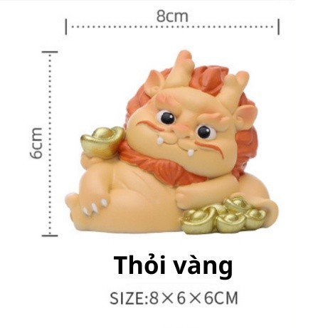 Tượng rồng Hoả Long Lai Tài 6cm - Thỏi vàng