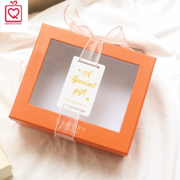 Hộp quà tặng ô kính trong suốt thắt nơ voan 20x17cm H21 - Cam