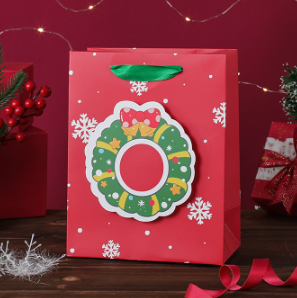 Túi đựng quà họa tiết đính nổi Giáng sinh Tu09 - Đỏ, 23x18x10cm
