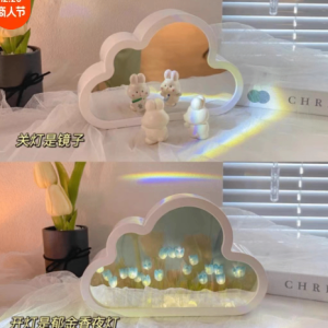 Gương để bàn kiêm đèn led vườn hoa tulip DIY xanh