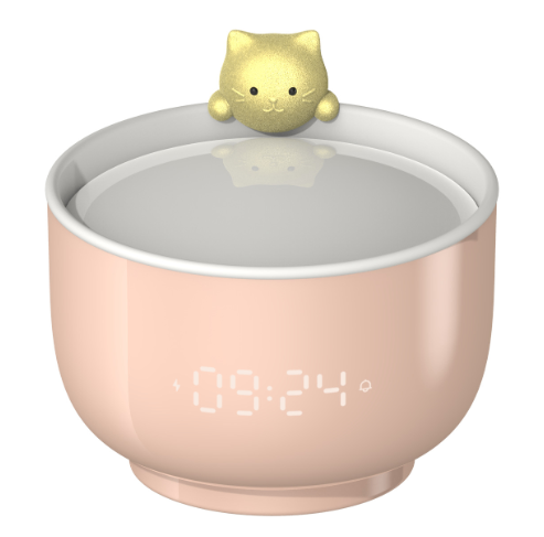 Đồng hồ báo thức kiêm đèn ngủ sạc usb Cookie Cat - Hồng