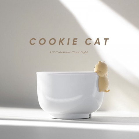 Đồng hồ báo thức kiêm đèn ngủ sạc usb Cookie Cat - Trắng