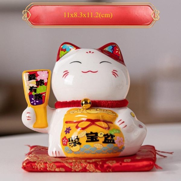 Mèo thần tài mini cao 11cm gốm sứ cao cấp - Cầu được ước thấy