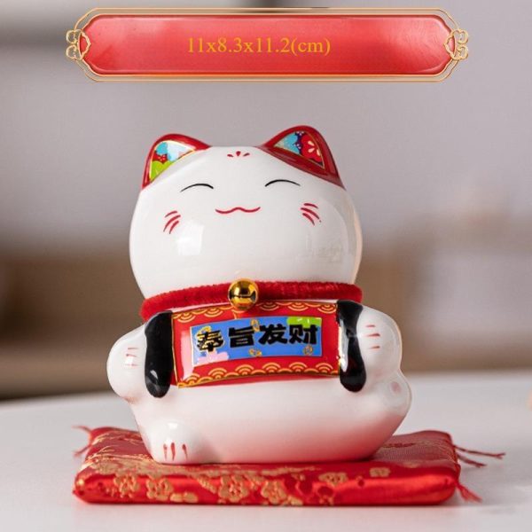 Mèo thần tài mini cao 11cm gốm sứ cao cấp - Phụng mệnh phát tài