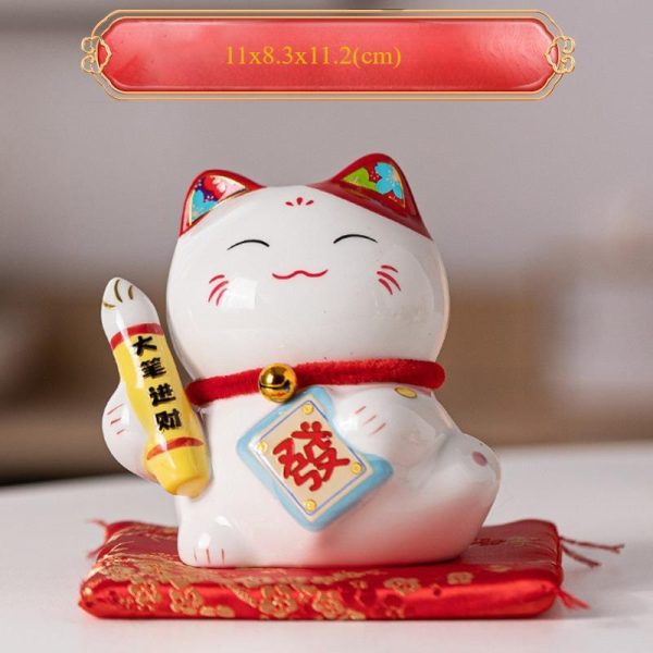 Mèo thần tài mini cao 11cm gốm sứ cao cấp - Tiền vào như nước