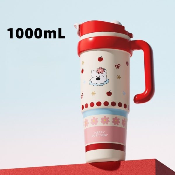 Bình giữ nhiệt caro 1000ml quai cầm BL48 - đỏ cún trắng