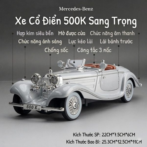 Mô Hình Xe Mercedes-Benz 500K Cổ Điển Tỷ Lệ 1:24 - bạc