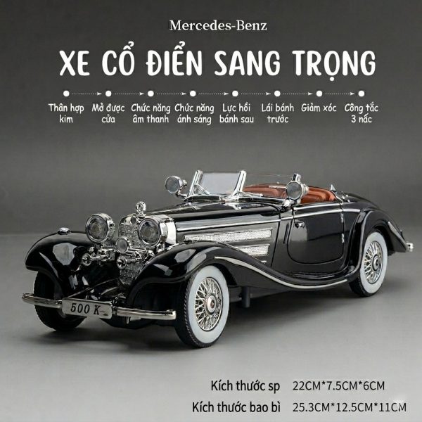 Mô Hình Xe Mercedes-Benz 500K Cổ Điển Tỷ Lệ 1:24 - Đen