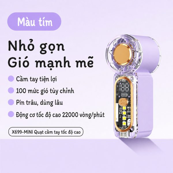 Quạt cầm tay mini siêu nhẹ 1800mAh Q02 - Tím