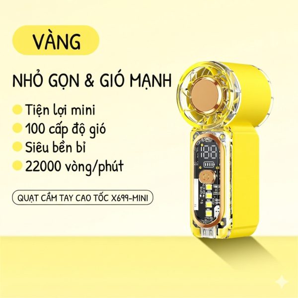 Quạt cầm tay mini siêu nhẹ 1800mAh Q02 - Vàng