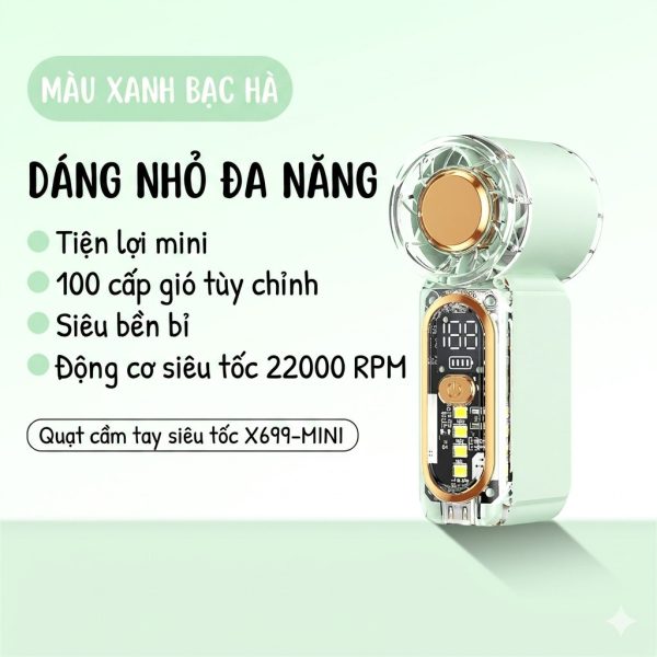 Quạt cầm tay mini siêu nhẹ 1800mAh Q02 - Xanh lá