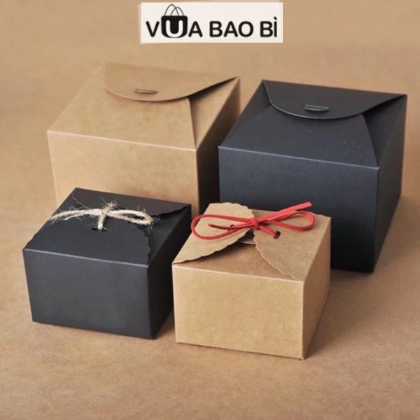 Hộp giấy kraft vuông nắp cài thắt nơ H50