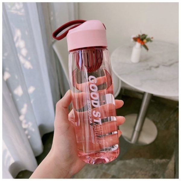 Bình nước trong suốt kèm lớp lọc trà 450ml Good State - Hồng
