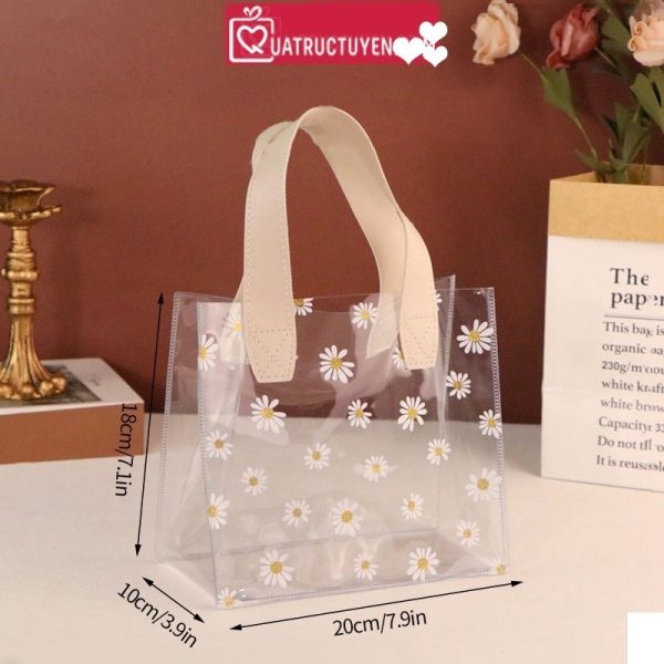 Túi nhựa họa tiết cúc daisy trong suốt TU08 - Bé 20*17*10cm